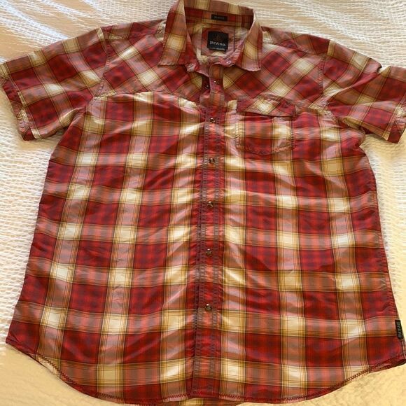 PRANA, short sleeve button down with single breast pocket, men’s XL, slim fit - Picture 1 of 10